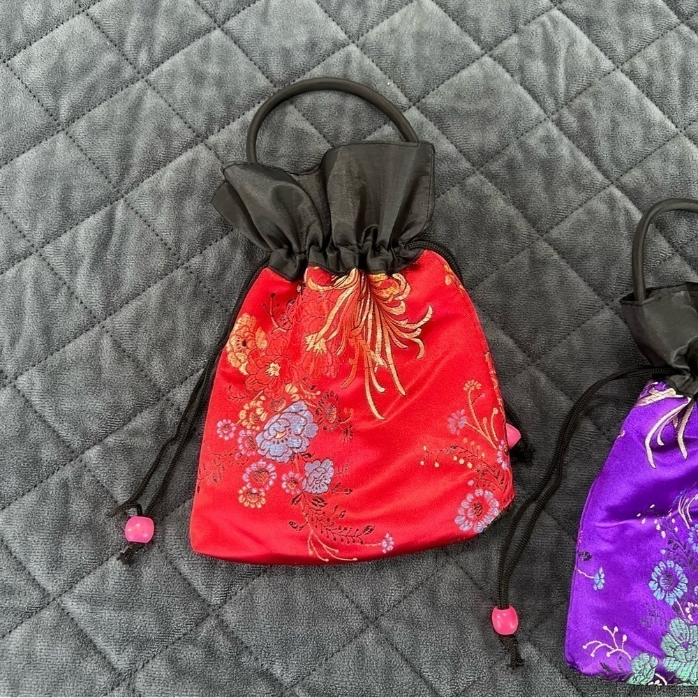 Japanese Mini Bag Purse Chinese Inspired Brocade Satin Floral Handbags Pouch B9 - Picture 4 of 10